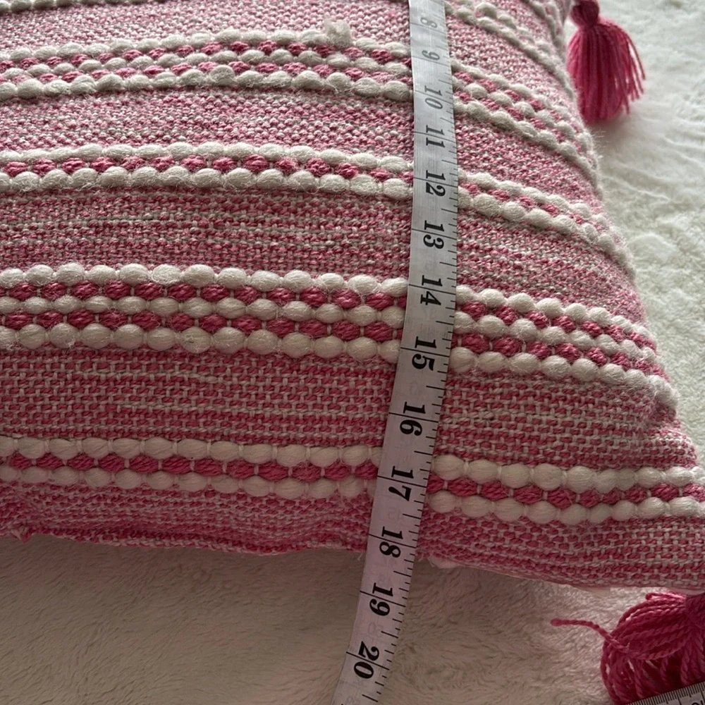 Magaschoni Home Decorative Toss Throw Pillow Pink & White Pink Tassels